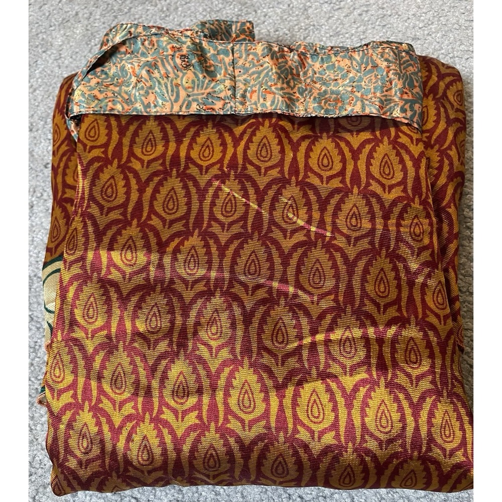 Kariza Vintage Reversible Wrap Maxi Skirt OS Layered Blue Gold Red Boho Peasant - Picture 14 of 14